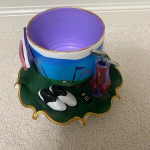 Poupees By Isabelle Handcrafted In The USA Golf Themed Dish Cup Display Rare